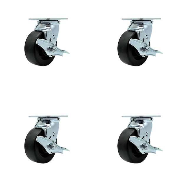 5 Inch Polyolefin Swivel Caster Set with Ball Bearings and Brakes